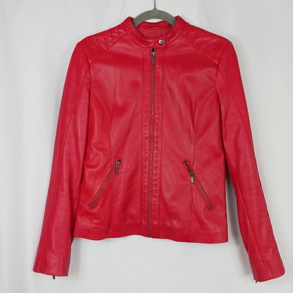 CORBANI Lambskin Moto Jacket Womens red size S genuine leather full zip